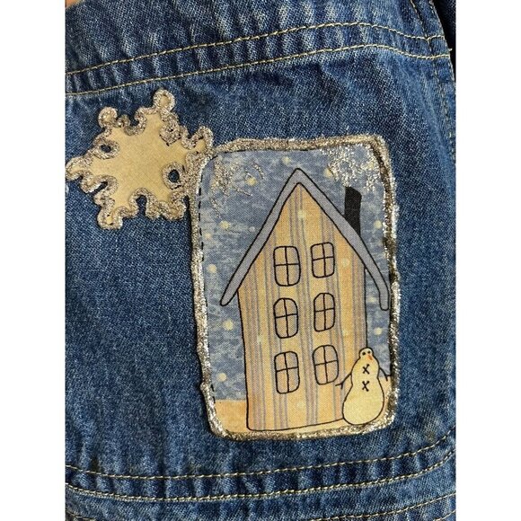Vintage Patchwork Denim Jacket XL Blue Festive Holiday Neutral Country Farm 80s - Picture 3 of 9